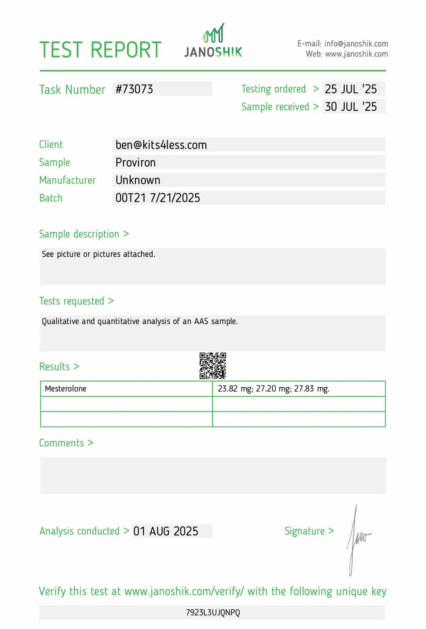 Test-Report-73073-1388x2048 Proviron 25mg