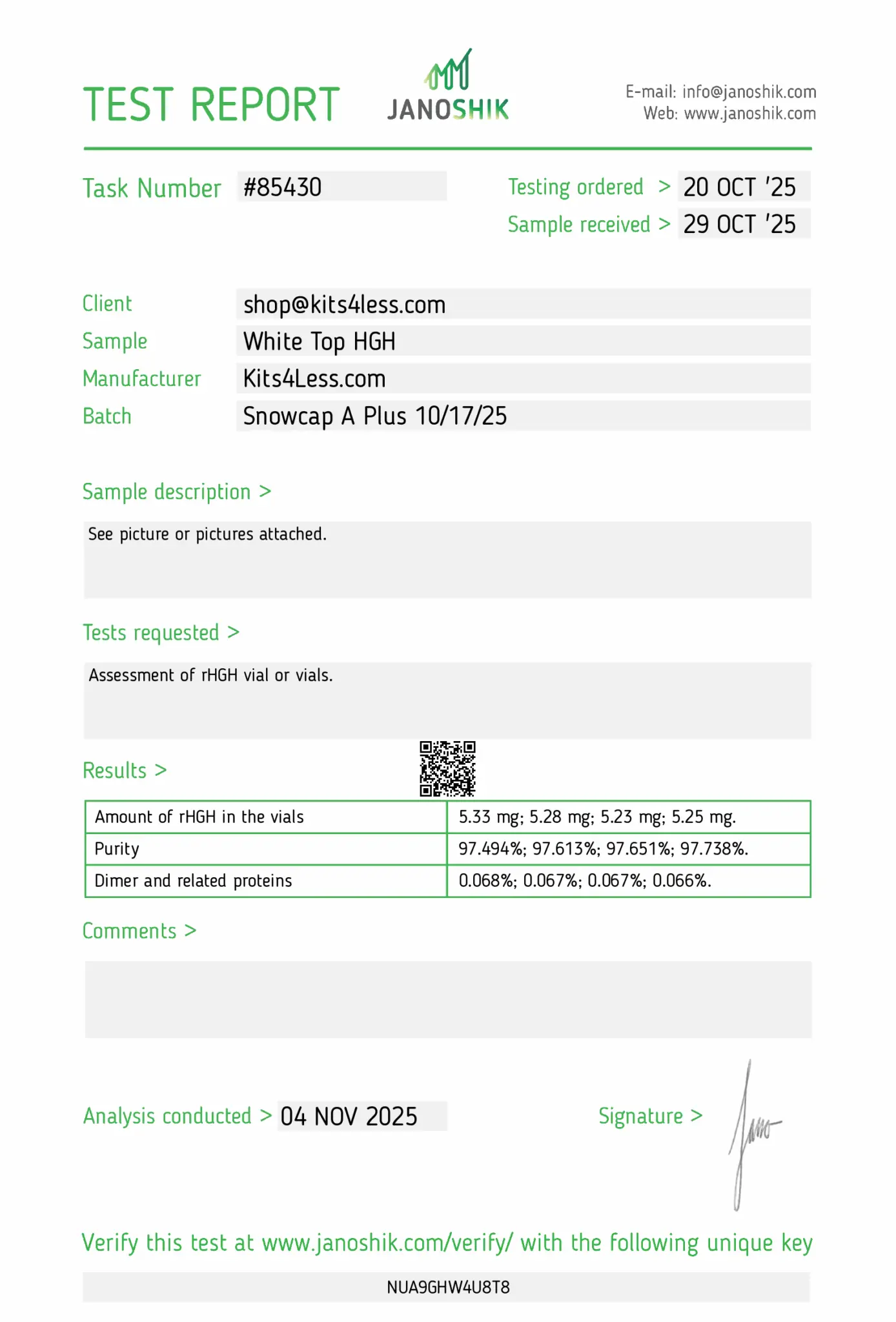 Test-Report-85430-1388x2048 HGH Snowcap Plus | B